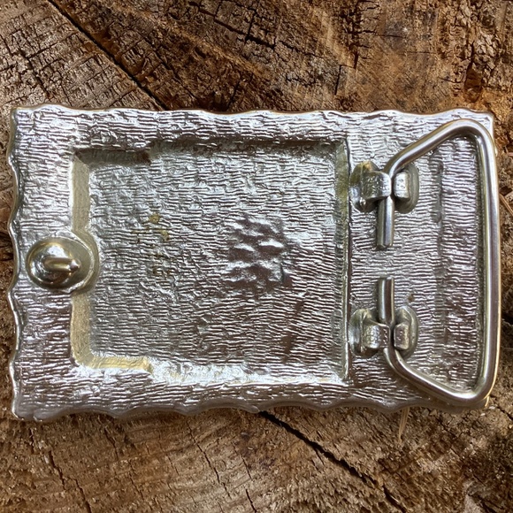 Vintage Bright Pyrite Artisan Stone On Outlined Rectangular Metal Belt Buckle - Picture 5 of 13